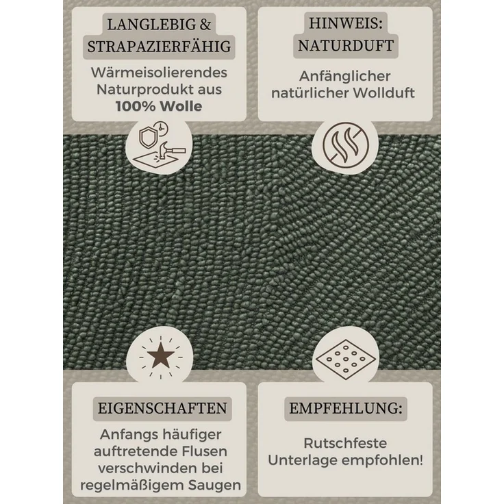 HANSE Home Wollteppich Calmio, auch als Läufer und in rund, rechteckig, Höhe: 18 mm, Handgetuftet, Wolle, Natur, Wohnzimmer, Schlafzimmer, Skandi, Hygge – Bild 4