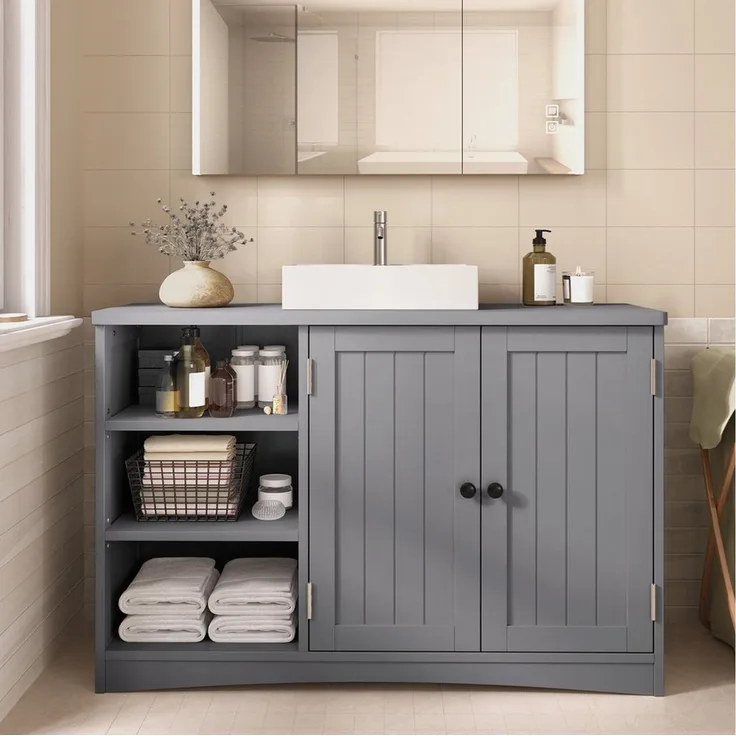 Blishom Waschbeckenunterschrank Waschbeckenunterschrank mit Siphonausschnitt, verstellbarem Boden Waschbeckenunterschrank, Unterschrank, Badmöbel, Badezimmer‑Schrank