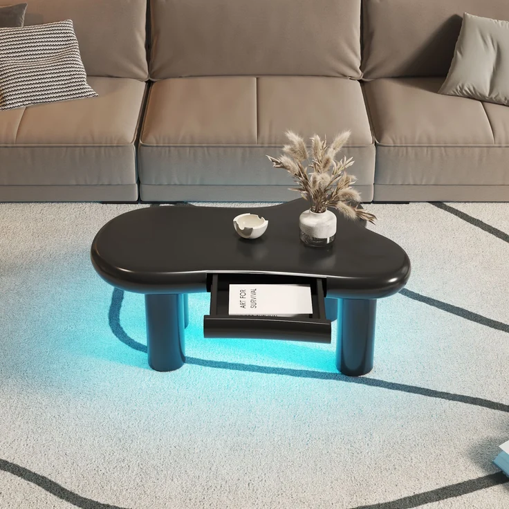 Couchtisch, MDF mit LED-Beleuchtung & Schublade, 98x65,5x40 cm, Schwarz – Bild 4