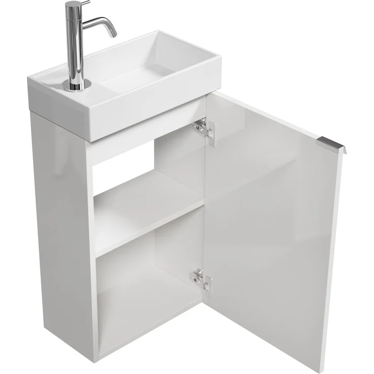 Badplaats Gäste-WC Waschtisch Set Apollo 40 x 22 cm Hochglanz Weiß - Platzsparende Badmöbel Set mit Waschbecken und Unterschrank – Bild 3