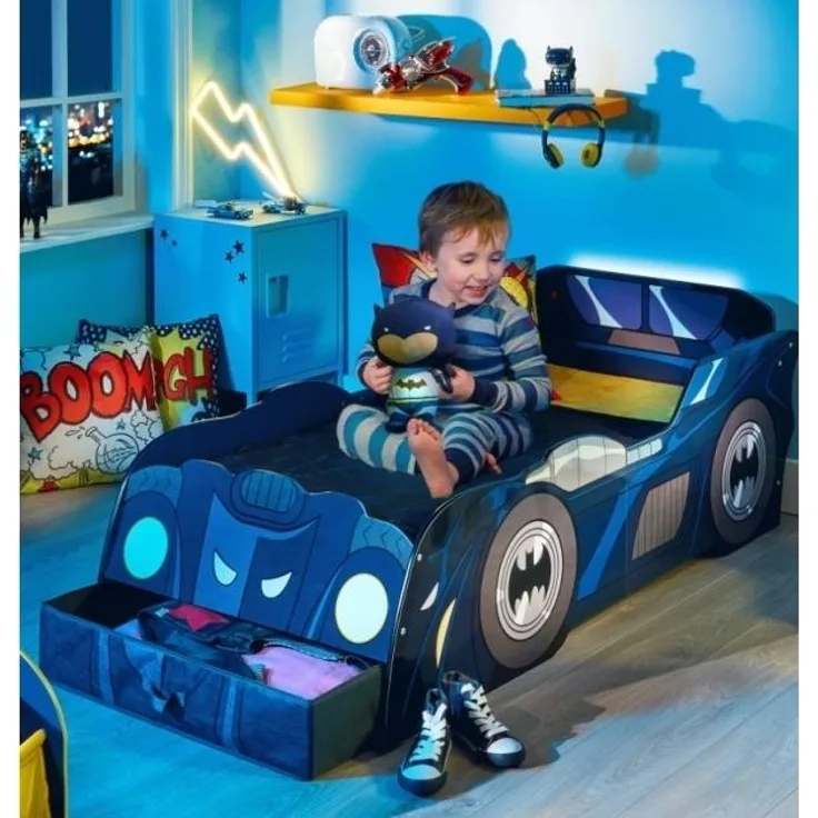 Batman: Batmobil-Bett für Kinder und Kleinkinder mit Beleuchtung inklusive Schublade zur Aufbewahrung
