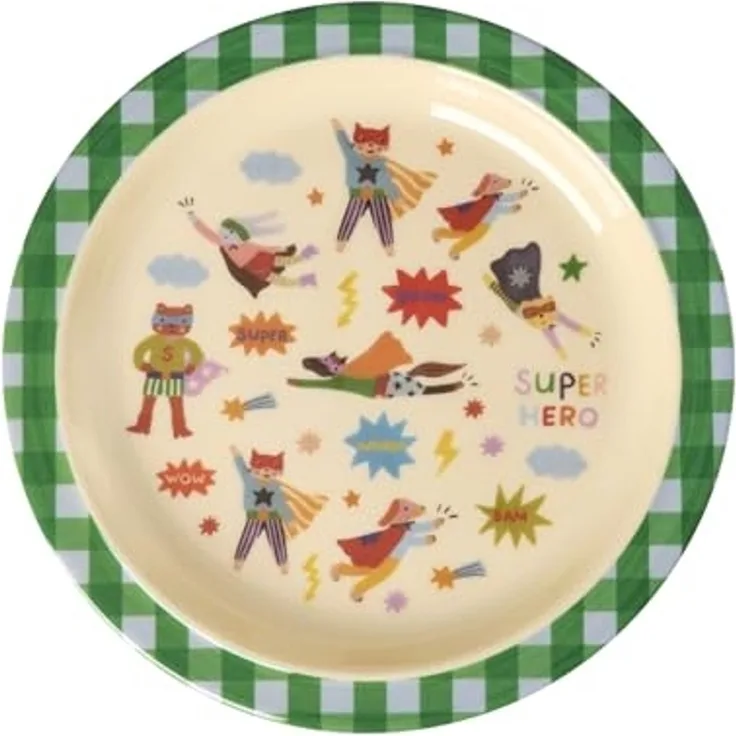 rice Teller Rice Melamin Flacher Kinderteller - Super Hero Grün 350ml, (1 St)