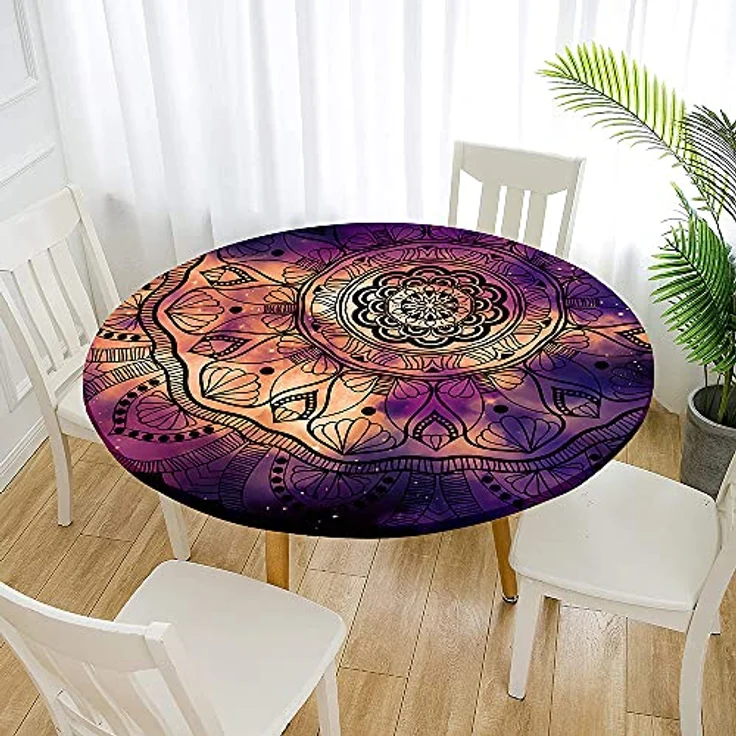 FANSU Runde Tischdecke Garten Abwaschbar, 3D Motiv Serie Polyester Fleckschutz Tischdecken Größe wählbar für Gartentisch, Outdoor in Kiche, Haushalt & Wohnen (Sternenhimmel lila,90cm) – Bild 2
