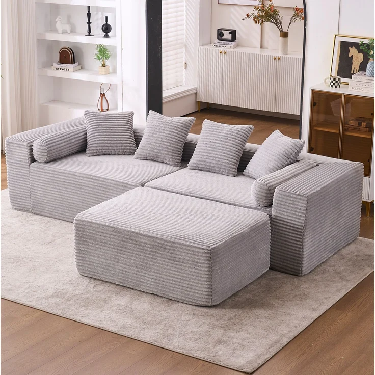 Modulares Ecksofa 217×110×60,01 cm mit Chaiselongue – 3 flexible Elemente in Grau – Bild 2