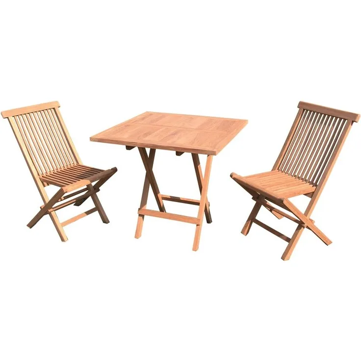 3tlg. Premium Teak Balkon Set klappbar Gartenmöbel Gartenset Teaktisch 70x70 cm