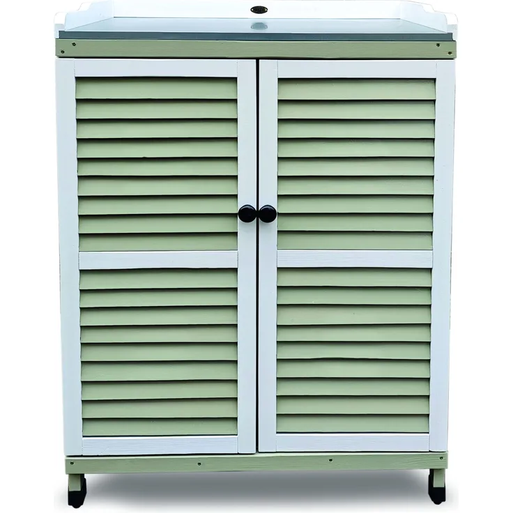 HABAU Gartenschrank "Mila" mit Lamellentüren, aus Holz, Grau-Weiß, 71,5 x 48 x 100 cm