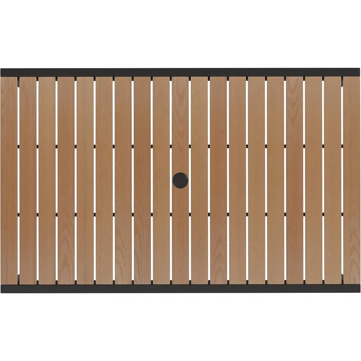 Flash Furniture Lark Outdoor Esstisch aus Stahl mit Schirmloch – Poly-Lattenrost aus Teakholz – handelsüblicher Tisch, schwarzer Rahmen, 30x48 cm, Tisch für bis zu 4 Erwachsene – Bild 8