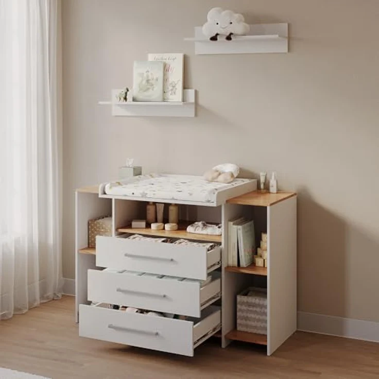Livinity Wickelkommode Torino, Weiß/Goldkraft Eiche, mit 3 Schubladen – Bild 5