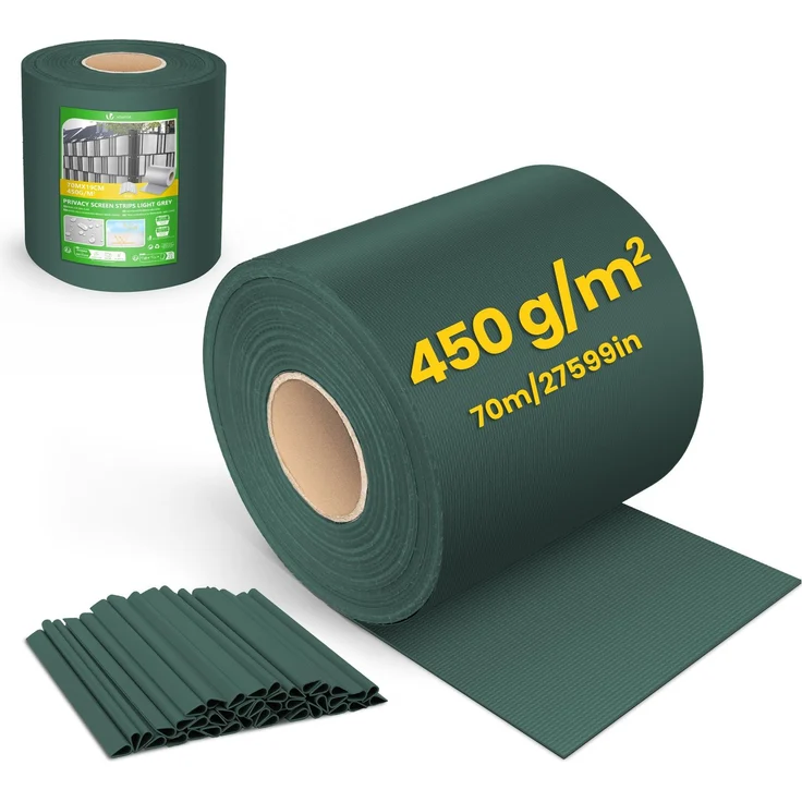 VOUNOT® PVC Sichtschutzstreifen für Doppelstabmatten 70m x 19cm, 40 Befestigungsclips, Sichtschutz Zaunfolie für Stabmattenzaun, Gartenzaun, Zaun, Grün