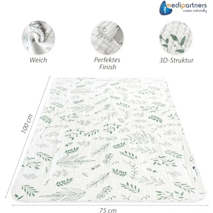 Medi Partners Musselin Babydecke 75x100cm Baby Decke Musselindecke Neugeborenen - dünne dünne Kuscheldecke Sommer Babydecken für Kleinkinder Krabbeldecke Kinderbett Kinderwagen (Olivenblatt) – Bild 2