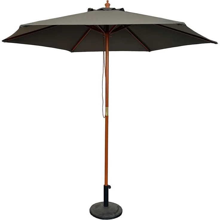 Mojawo XL Holz Sonnenschirm, Ø 3m Gartenschirm mit Seilzug, UV-Schutz und Windventil, Steingrau