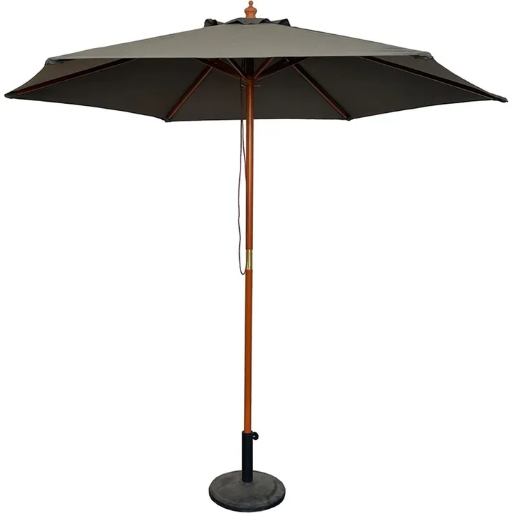 Mojawo XL Holz Sonnenschirm, Ø 3m Gartenschirm mit Seilzug, UV-Schutz und Windventil, Steingrau