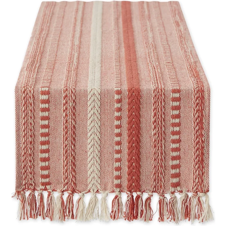 DII Farmhouse Tischläufer-Kollektion, geflochten, gestreift, 38,1x183,1 cm (38x77 cm, Fransen im Lieferumfang enthalten), Spice
