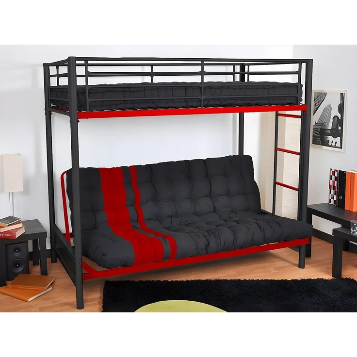 Vente-unique - MODULO Futon Stoff SchwarzRot - B 135 cm x H 10 cm x L 190 cm – Bild 2