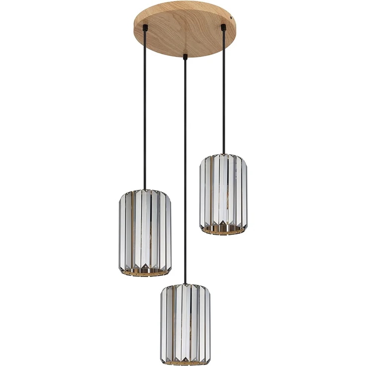 Hängeleuchte, 3-Flammig, Holzoptik, Kristall rauch, H 120 cm – Bild 6