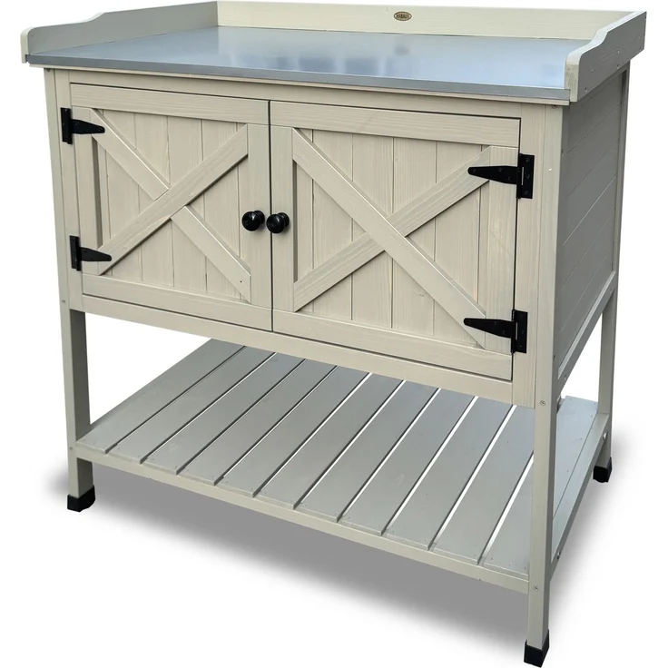 HABAU Pflanztisch mit Unterschrank und Ablage aus Holz, Grau, 98 x 48 x 97,5 cm – Bild 5