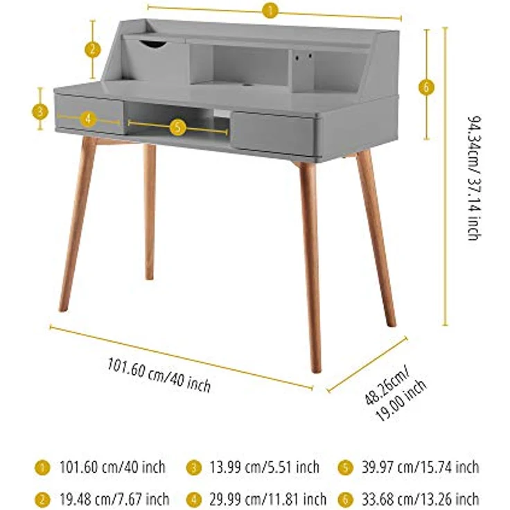 Teamson Home Holzschreibtisch Creativo mit Stauraum in Hellgrau/Naturbelassen – Bild 4