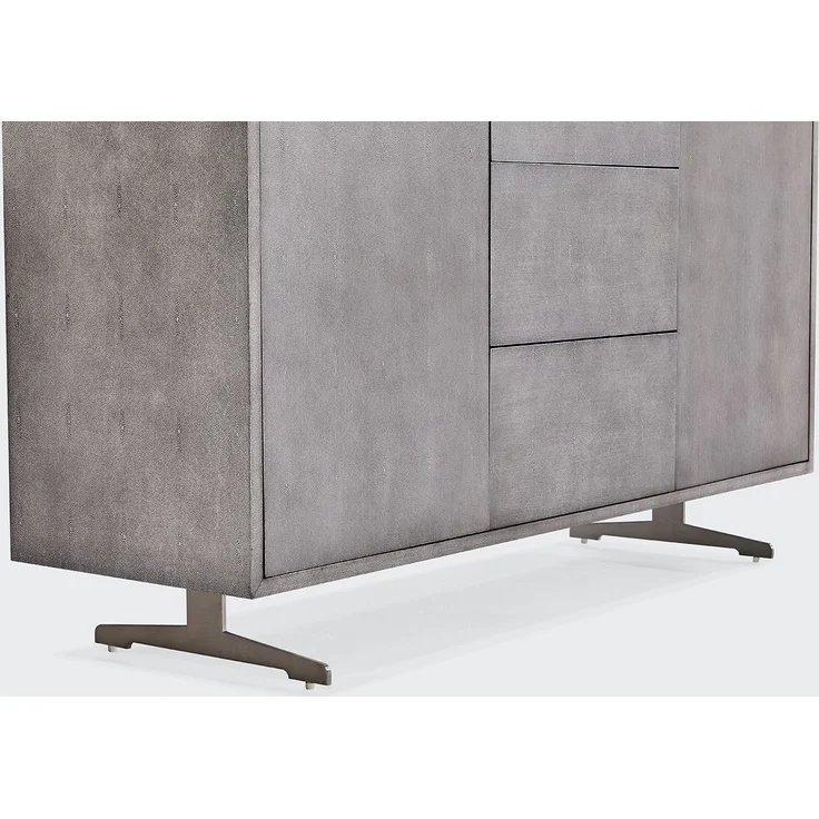 KAWOLA Sideboard GALA 2 Türen 3 Schubladen Kunstleder grau Fuß Edelstahl gebürstet 85 x 40 x 140 cm – Bild 4