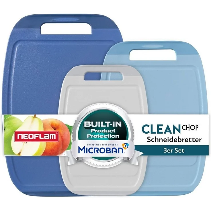 NEOFLAM® Schneidebrett BiJu Antibakterielles Schneidebrettset, 3tlg. Grau/Hellblau/Marineblau, Kunststoff (PP), (3-St) – Bild 1