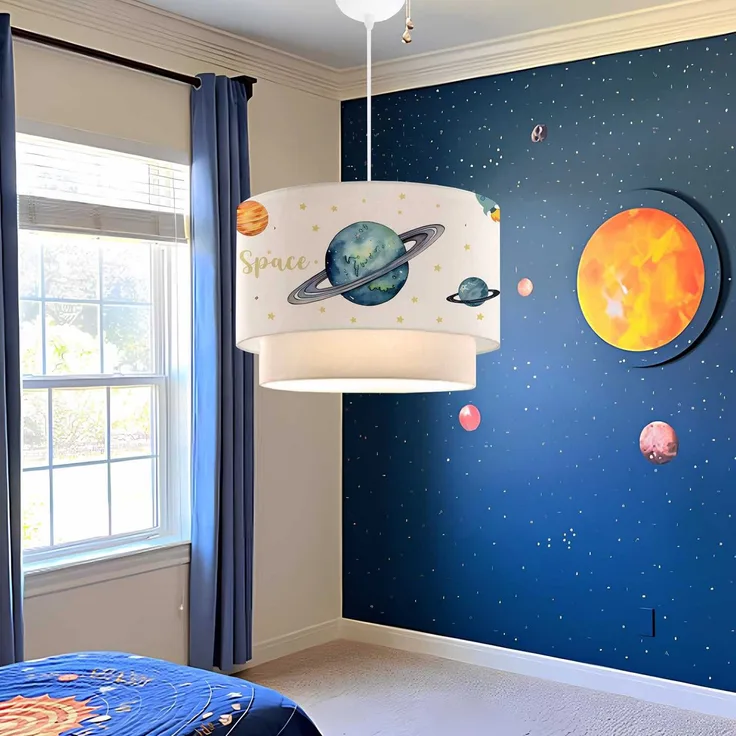 Kinder-Hängeleuchte Lurgan mit Planeten-Motiv Weiß [lux. pro]