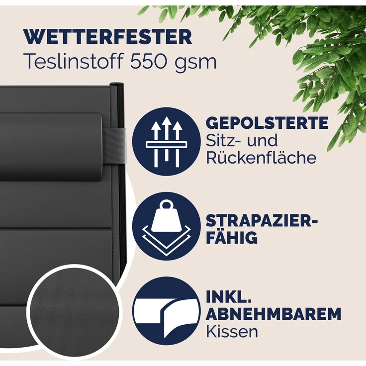CASARIA® Gartenstühle 2er Set Klappbar Gepolstert Alu 8- Fach Verstellbar – Bild 4