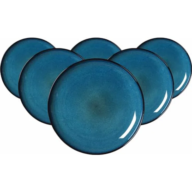 Presotto Speiseteller, Ø 27,5 cm, Blau, Keramik, 6er Set, spülmaschinenfest, Unikat-Charakter