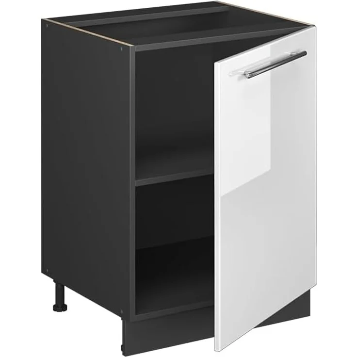 Küchenunterschrank Fame-Line Weiß Hochglanz/Anthrazit 60 cm 1 Tür ohne Arbeitsplatte Vicco – Bild 6