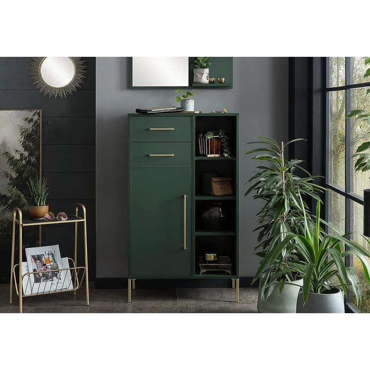 Schildmeyer Kent Highboard, Holzwerkstoff, waldgrün/Gold, 67,1 x 33,1 x 117,4 cm