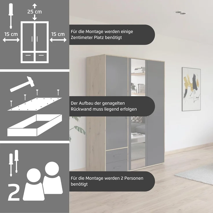Rauch Möbel 'Voyager' Kleiderschrank, Holz, Weiß | Eiche Artisan, Zubehör Premium, Breite 187 cm | ohne Schubladen – Bild 5