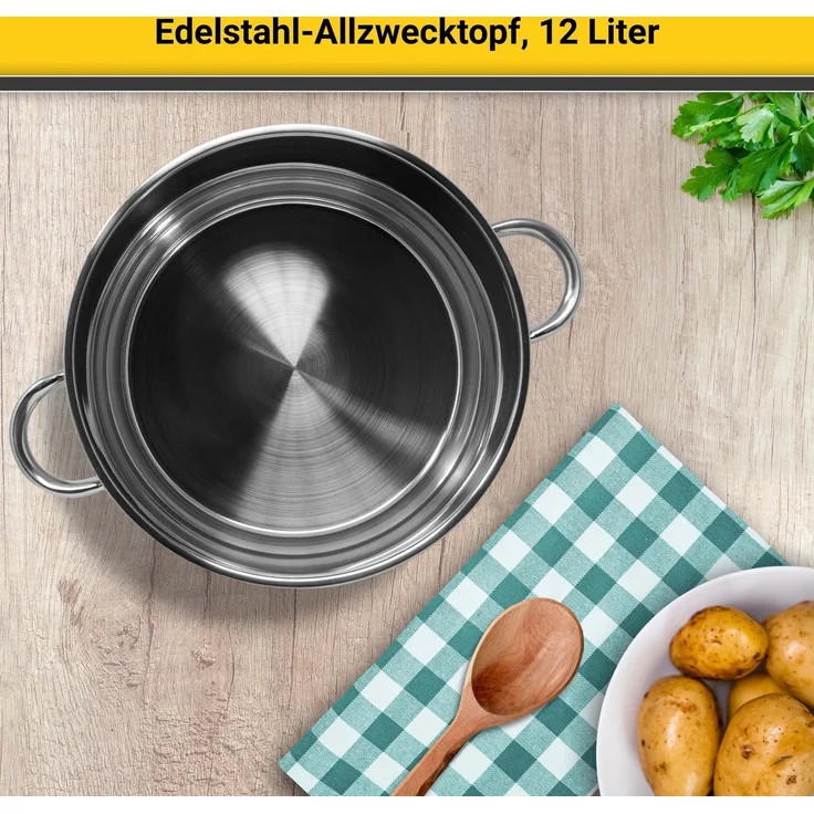 Karl Krüger A28 Allzwecktopf Edelstahl mit Glasdeckel 28 cm, Inhalt 12 Liter / Kochtopf / INDUKTION – Bild 2