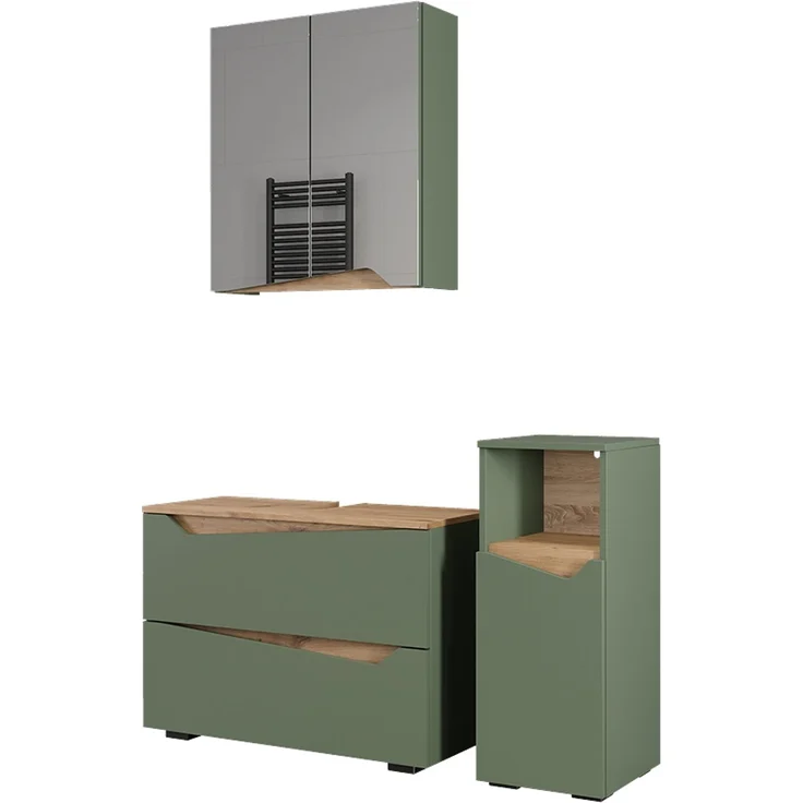 Badmöbel-Set Marelle Grün/Artisan-Eiche 3-teilig Vicco – Bild 1