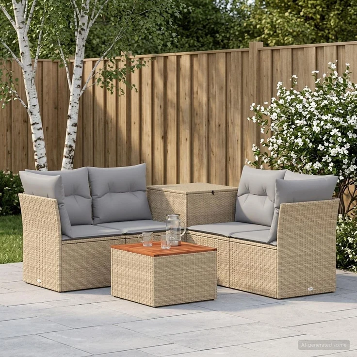 vidaXL Sofa Set 6 stk. Beige und Hellgrau Polyrattan und Stahl 3447363 – Bild 1