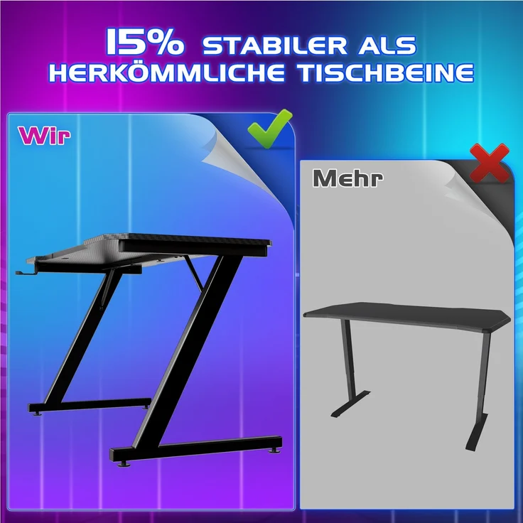 Devoko Gaming Tisch Holzwerkstoff und Metall Schwarz 120 x 60 x 72 cm – Bild 4