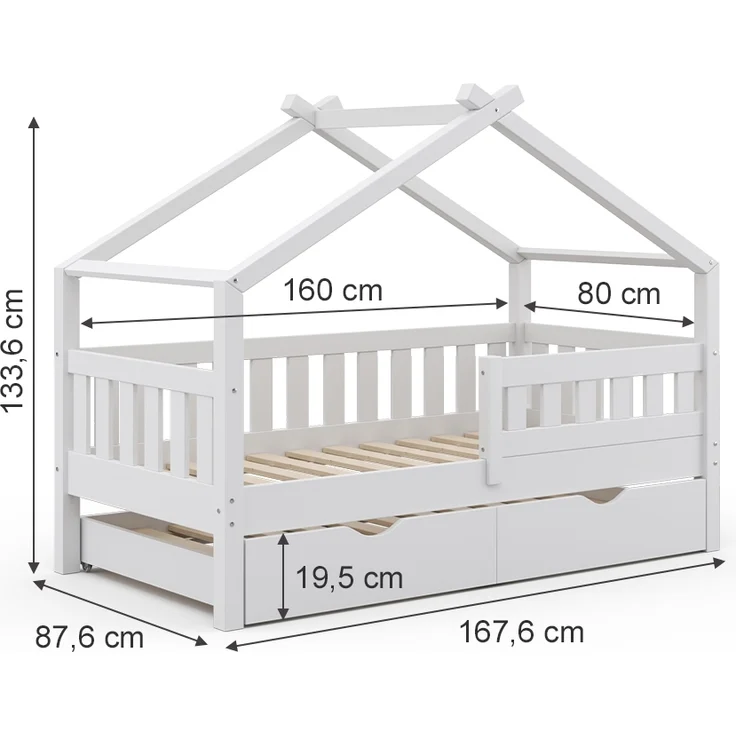 Hausbett Design Weiß 80x160 cm mit Gästebett Vitalispa – Bild 3