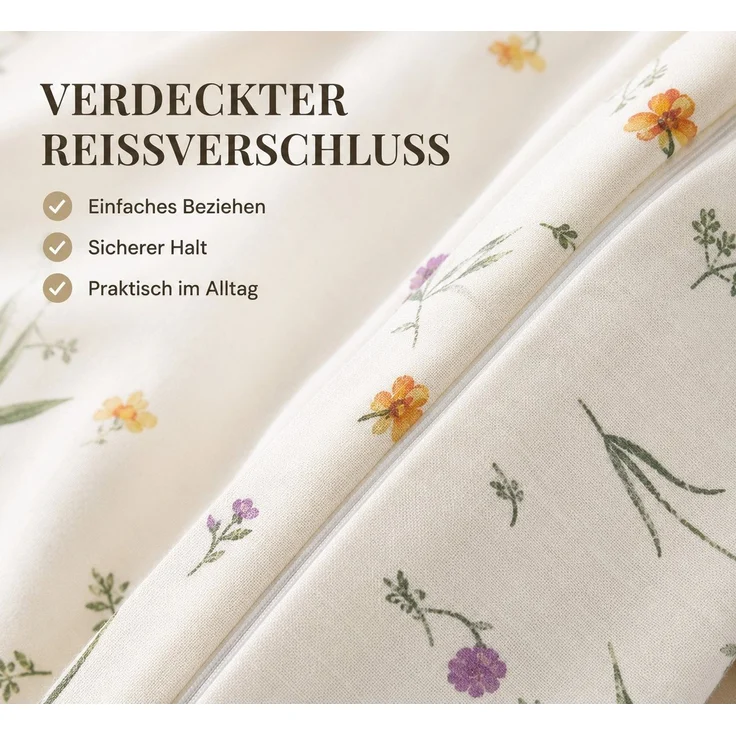 Leonado Vicenti Wendebettwäsche 135x200 Bezug 80x80 Kissen Set Hochwertige Polycotton Beige Blumen, Renforcé, 2 teilig, mit verdecktem Reißverschluss, Wendebettwäsche – Bild 3
