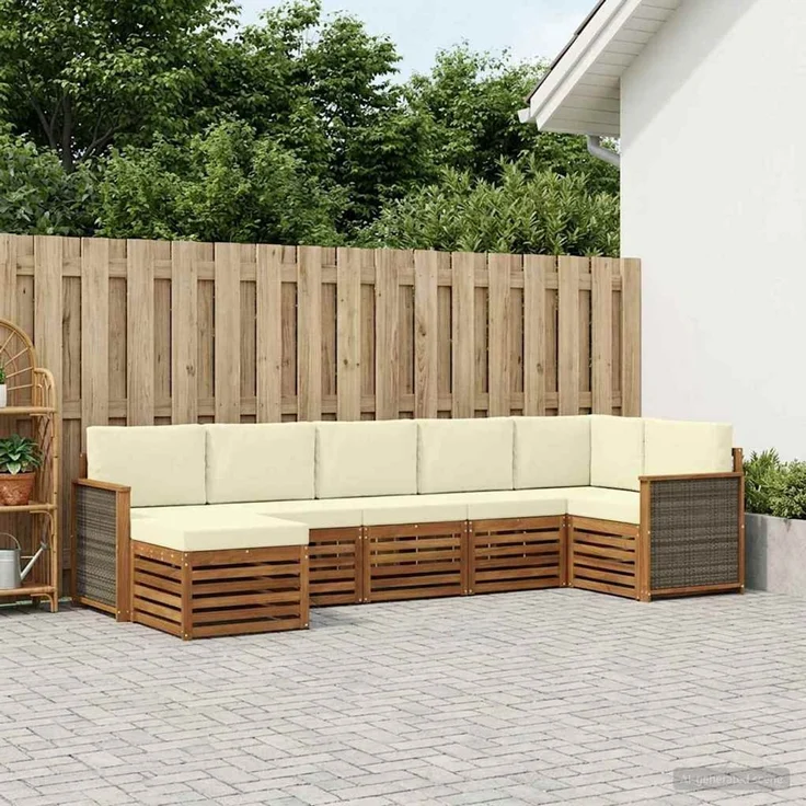 vidaXL Outdoor-Sofagarnitur 7 stk. 6-Sitzer Natur und Creme 3384616 – Bild 1
