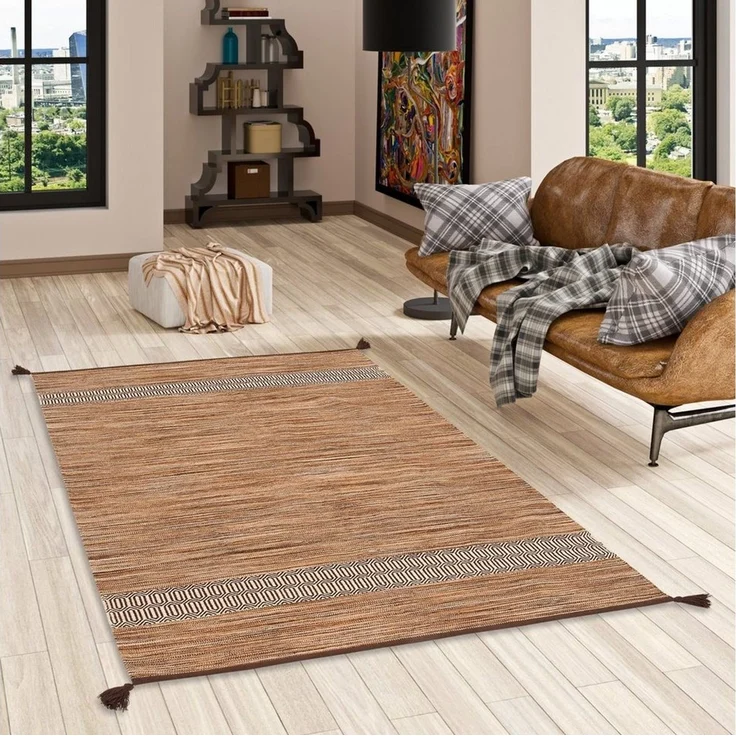 Pergamon Wollteppich Natur Baumwolle Teppich Kelim Toskana, Rechteckig, Höhe: 8 mm – Bild 1