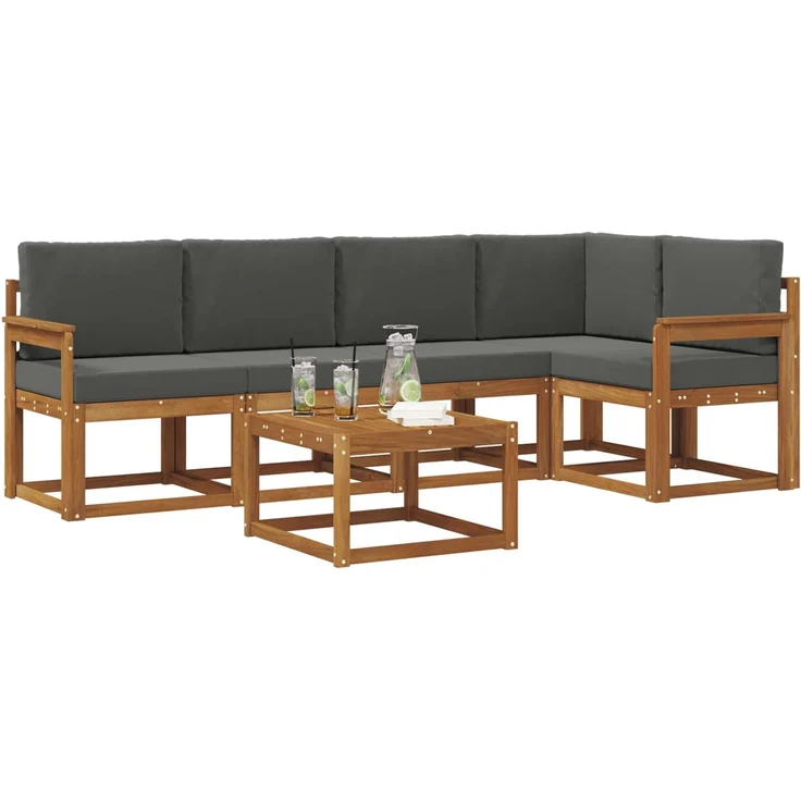 vidaXL Outdoor-Sofagarnitur mit Kissen 6 pcs Natur und Anthrazit 3366420 – Bild 3