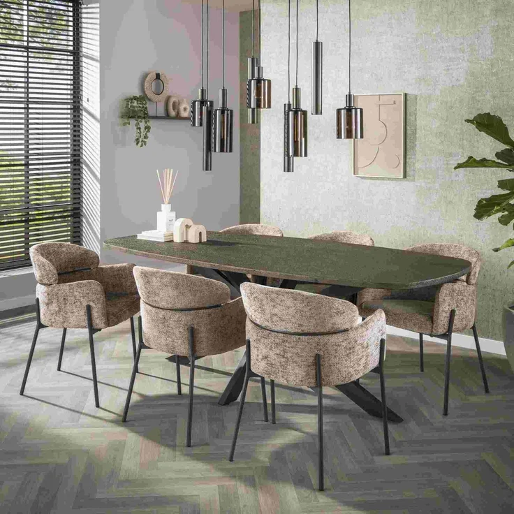 Armstuhl Vura 2er-Set mit Chenille-Bezug und Metallgestell, Champagne – Bild 2