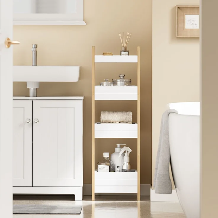 SoBuy FRG226-H-WN Badezimmerregal, MDF, Lackiert, Weiß, 28 x 90 x 20 cm – Bild 5