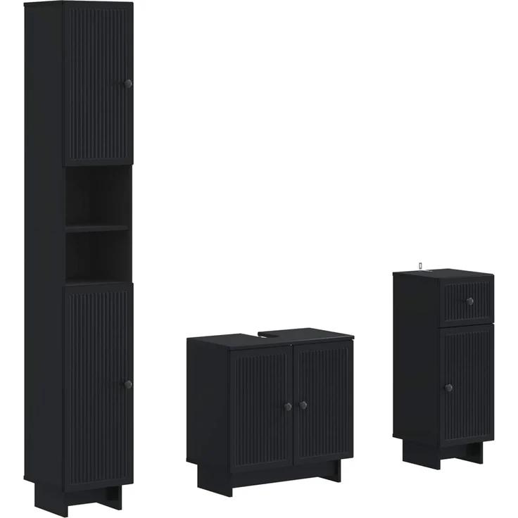 vidaXL 3-teiliges Badezimmer-Schranksystem EDE Schwarz Holzwerkstoff 3417820 – Bild 2