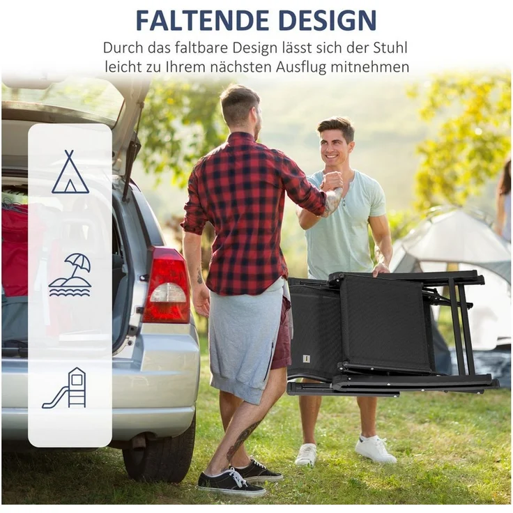 Outsunny Gartenliege Sonnenliege 1 Position verstellbar, Liegestuhl, 1 St, Schwerelosigkeitssessel, Textilene Schwarz 70L x 65B x 111H cm – Bild 3