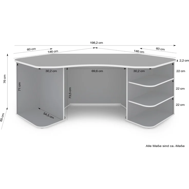 byLiving 'Thanatos' Schreibtisch in Anthrazit mit Kanten in Rot, viel Stauraum und XXL Tischplatte, 198 x 76 x 85 cm (BxHxT) – Bild 7