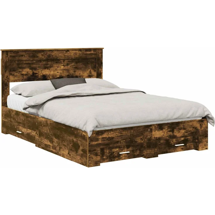 vidaXL Bettrahmen Geräucherte Eiche 140 x 190 cm Holzwerkstoff 3409983 – Bild 1