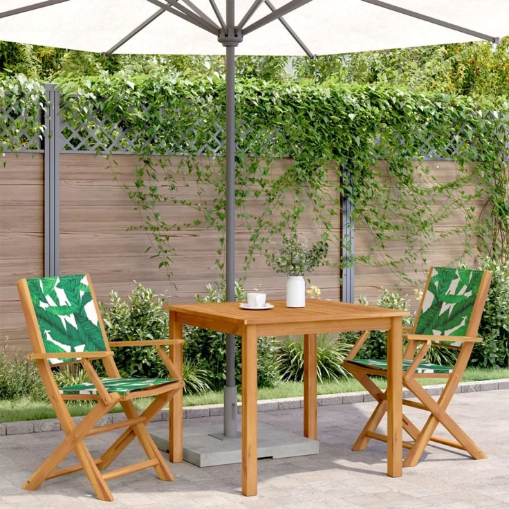 vidaXL Gartenstühle 2 Stk. Blattmuster Massivholz Akazie & Stoff 367673 – Bild 3