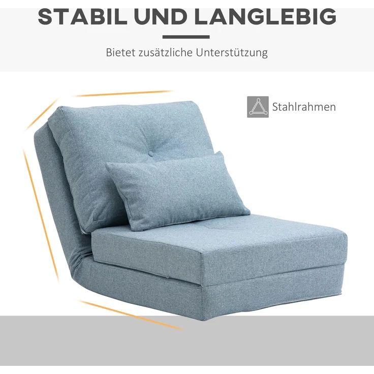 HOMCOM Schlafsessel, Leinen, Metall, Himmelblau, 80L x 60B x 56H cm – Bild 7