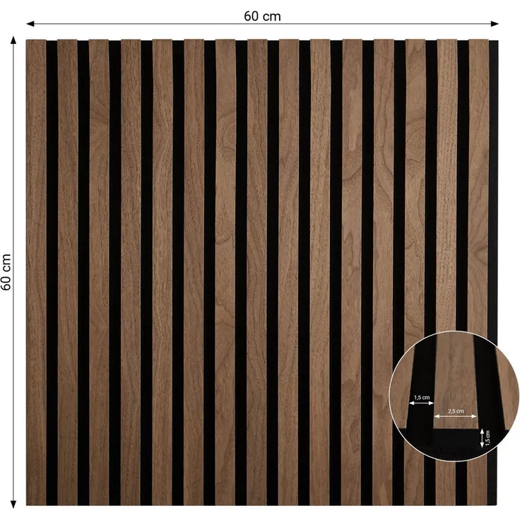 Homestyle4u Akustikpaneele Holz 60x60 cm - Dunkelbraun Wandverkleidung