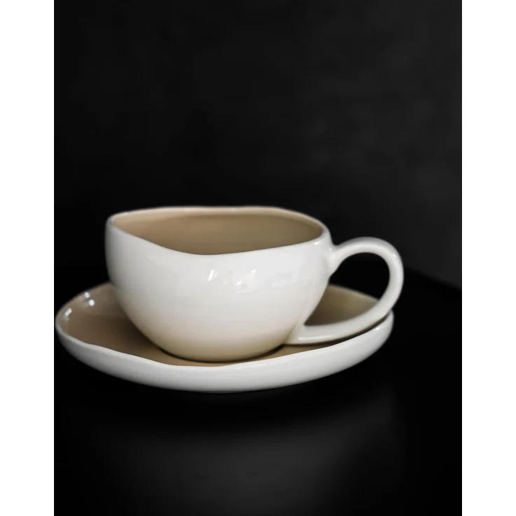 Wave Cream Kaffeetassen mit Untertellern - 12-teiliges-Set in Weiß-Beige, 215 ml – Bild 4