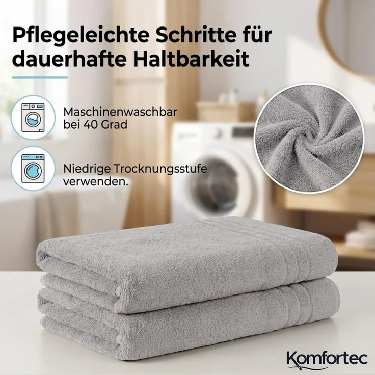 Komfortec Badetuch 100x200 cm aus 100% Baumwolle, Saunatuch XXL, Weich, Groß, Frottee, Schnelltrocknend, Silber – Bild 2