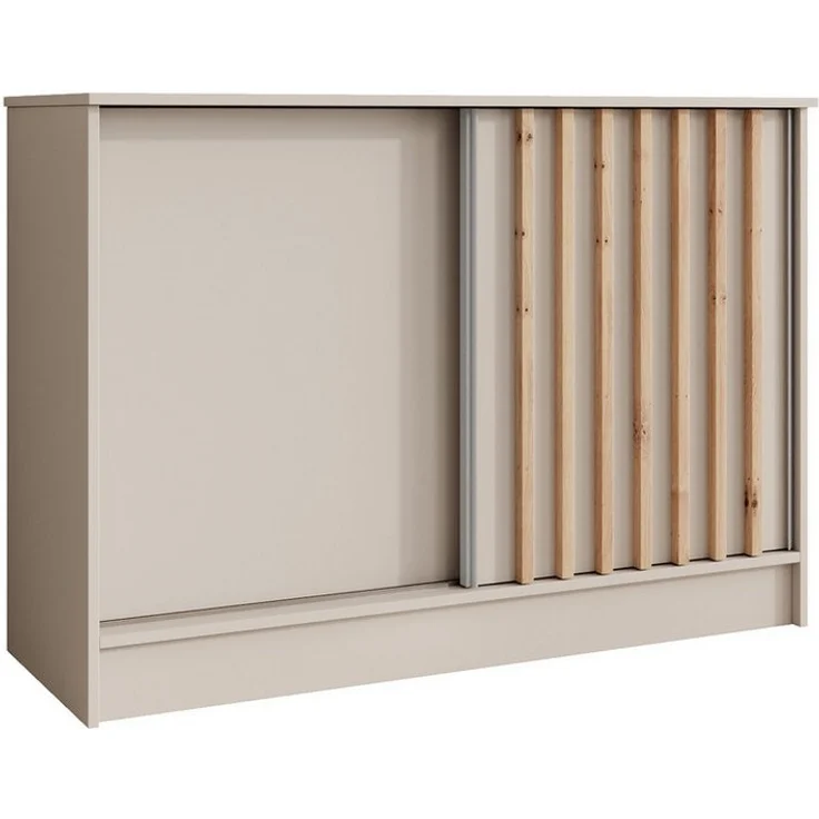 Beautysofa Kommode mit 2 Schiebetüren HORIZON (in 120 cm oder 160 cm, verschiedene Farben: Eiche Artisan, Schwarz, Weiß, Kaschmir), mit dekorativen Lamellen – Bild 1
